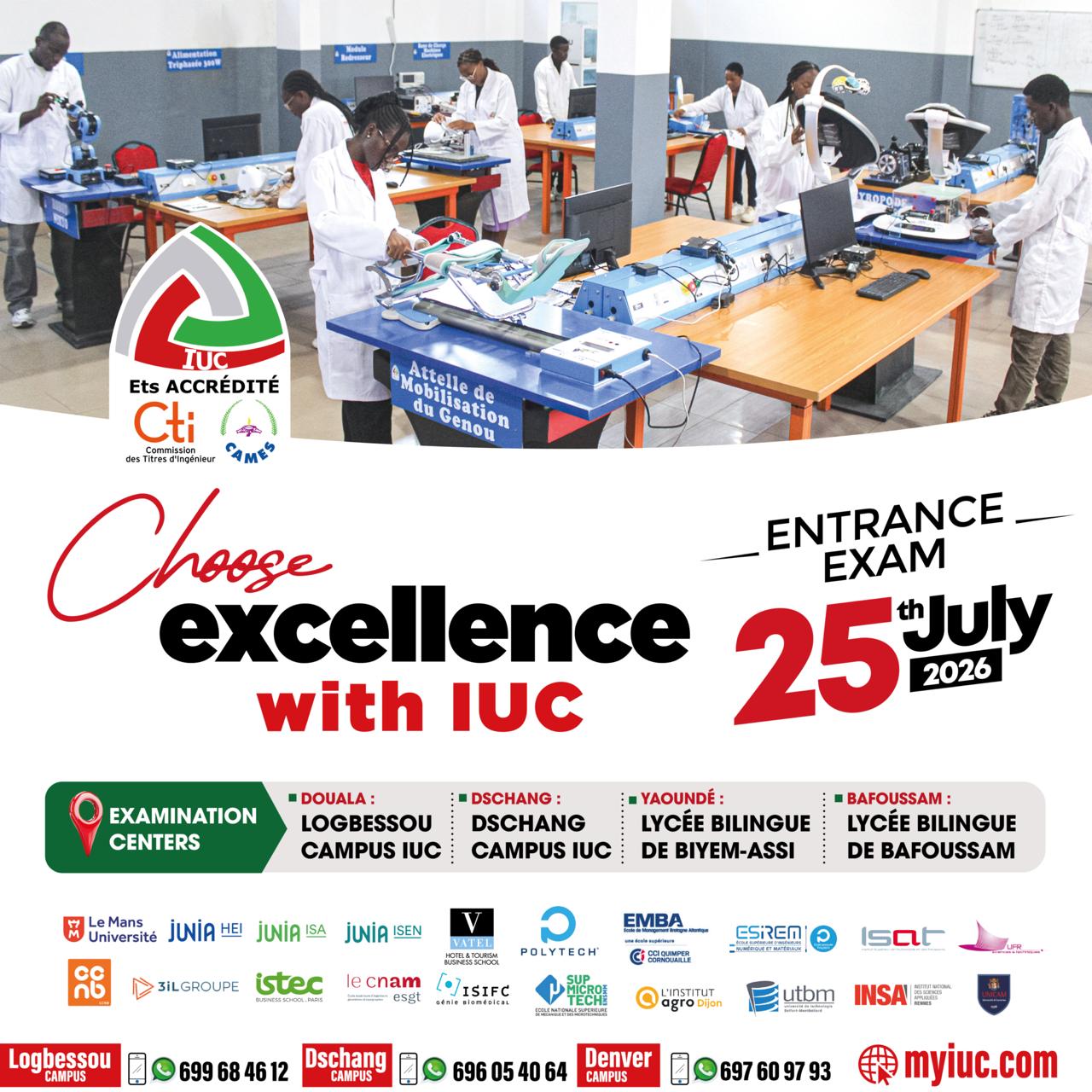 Concours d'entrée IUC du 25 juillet 2026